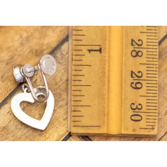 Vintage Silver Tone Dainty Hearts Rhinestone Screwback Earrings | by Weiss | H33 - Picture 2 of 2